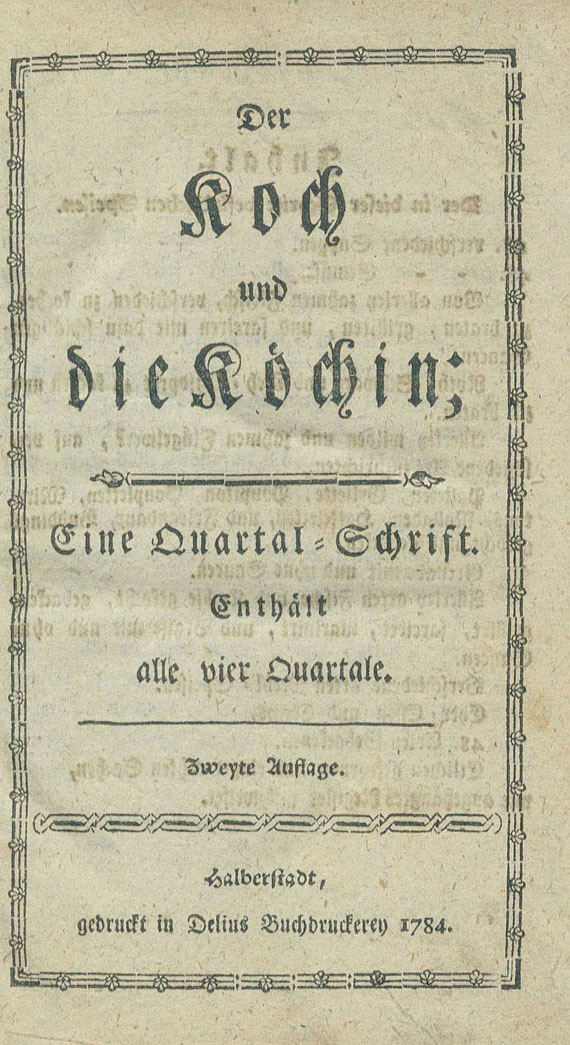  Kochbücher - Frantz, G., Der Koch und die Köchin. 1784