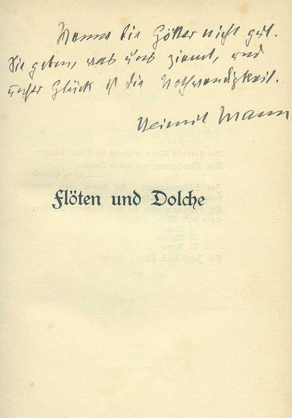 Heinrich Mann - Flöten und Dolche. Widmungsexempl. 1905.