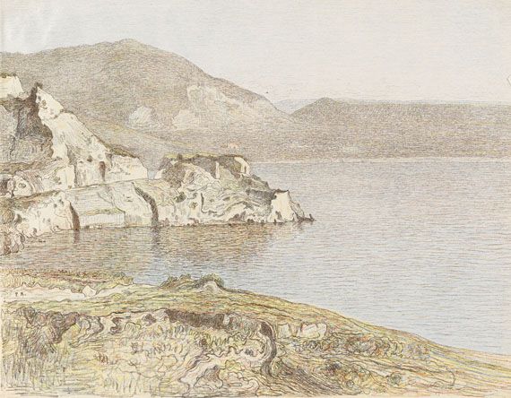 Paul Baum - 2 Bll.: Landschaft am Bosporus. Küstenlandschaft am Mittelmeer - 