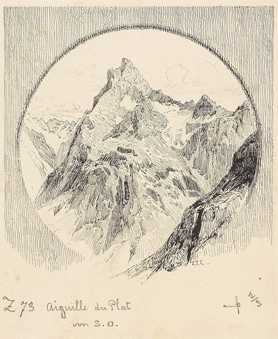 Edward Theodore Compton - 2 Bll.: Ansichten des Aiguille du Plat de la Selle, vom Pic de la Grave und von Südosten aus gesehen - 