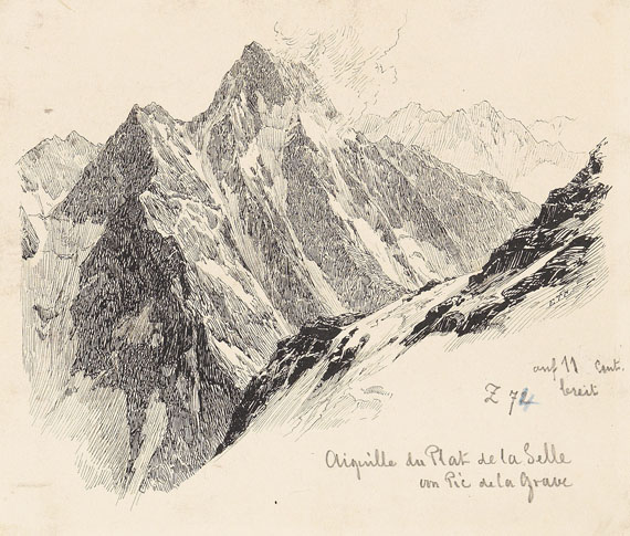 Edward Theodore Compton - 2 Bll.: Ansichten des Aiguille du Plat de la Selle, vom Pic de la Grave und von Südosten aus gesehen