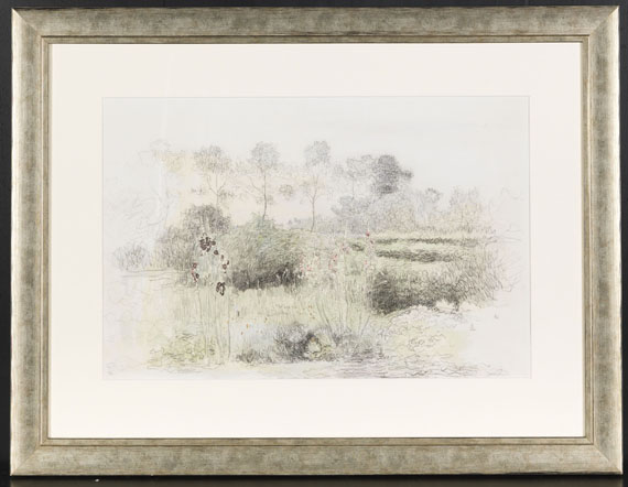 Paul Baum - Malven im Garten vor einer Allee, hinter dem Rathaus von St. Anna - Frame image