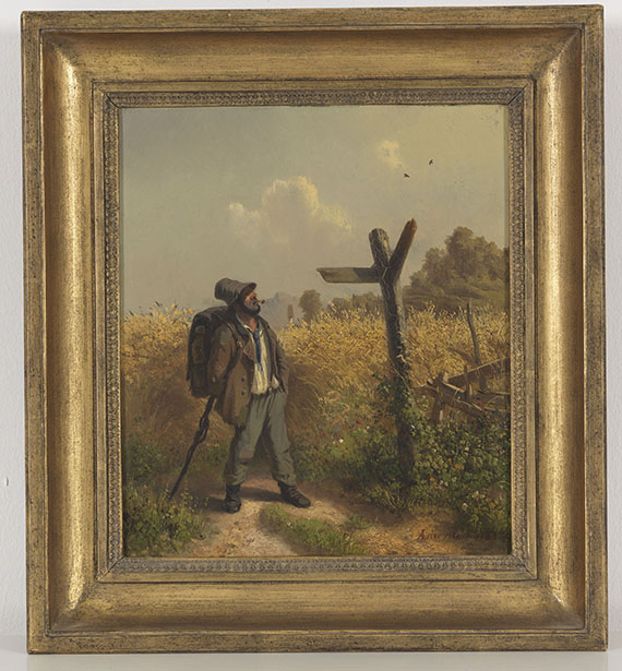 Adolf Heinrich Lier - Der Landstreicher am Wegweiser - Frame image