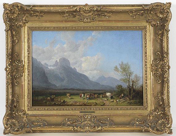 Heinrich Bürkel - Viehhirten am Seeufer - Frame image