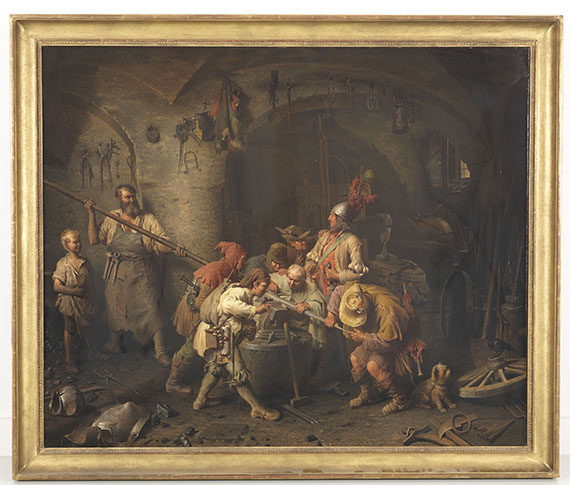 Peter Baumgartner - Die sieben Schwaben in der Schmiede beim Prüfen ihres Spießes - Frame image
