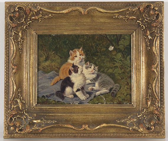 Benno Kögl - Drei Kätzchen mit Schmetterling - Frame image