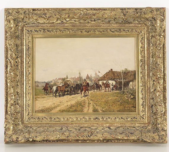 Wilhelm Velten - Heimkehrende Truppen vor den Toren der Stadt - Frame image