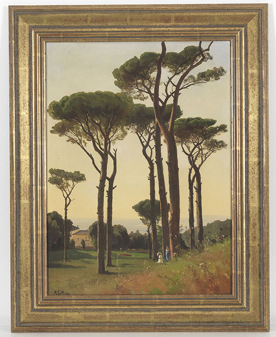 Ascan Lutteroth - Italienischer Pinienhain am Meer (Ölstudie) - Frame image