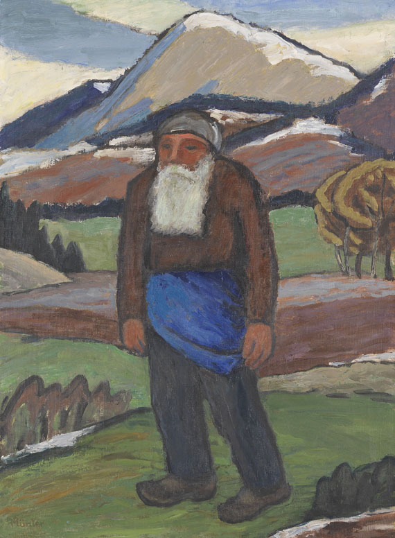 Gabriele Münter - Landschaft mit altem Mann (Bärtiger Mann in Landschaft)