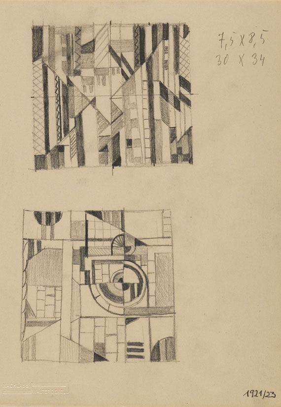 Walter Dexel - Drei Blätter: Stadtlandschaft. Lokomotive. Ohne Titel (Häuser) - 
