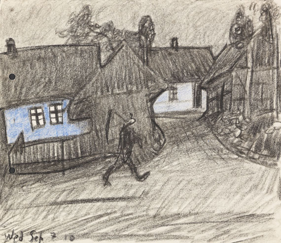 Lyonel Feininger - Dorfstraße in der Dämmerung und Mann mit Sense