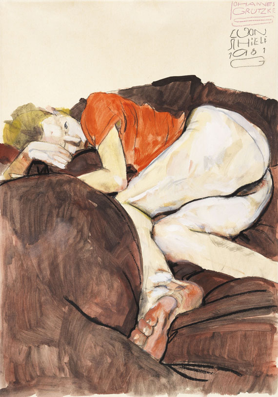 Grützke - Mädchen auf dem Sofa nach Egon Schiele