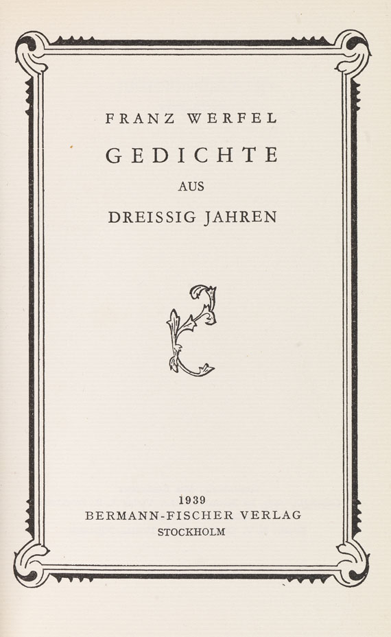Franz Werfel - Gedichte aus dreissig Jahren. - 