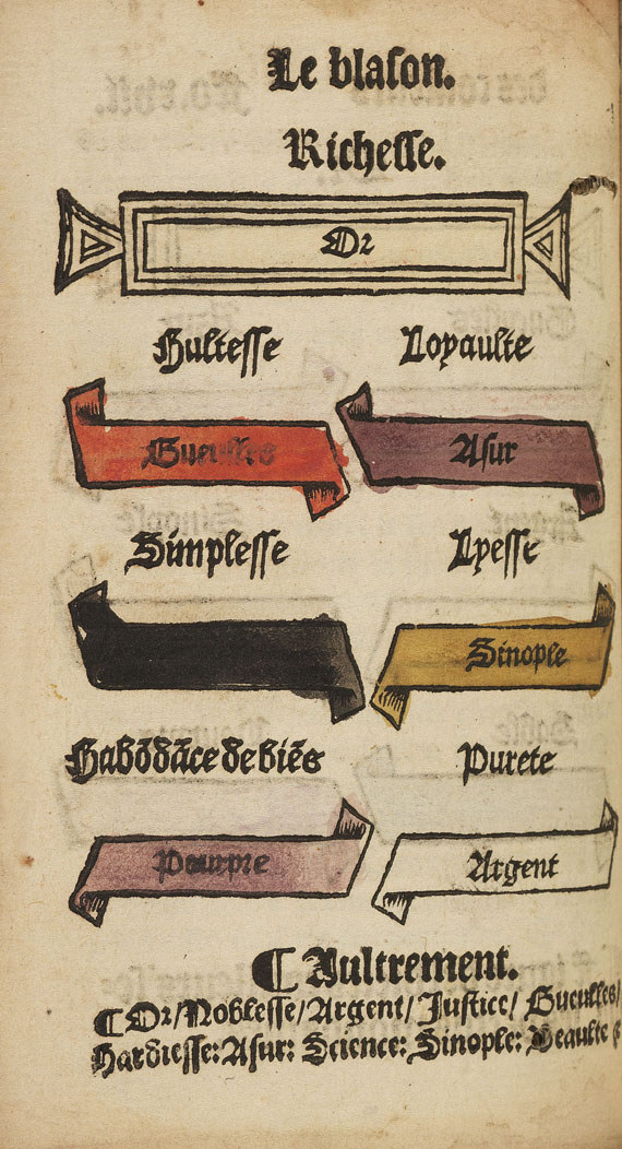  Heraldik - Courtois, Jean (gen. Sicile le Herault), Le blason des couleurs en armes. - 