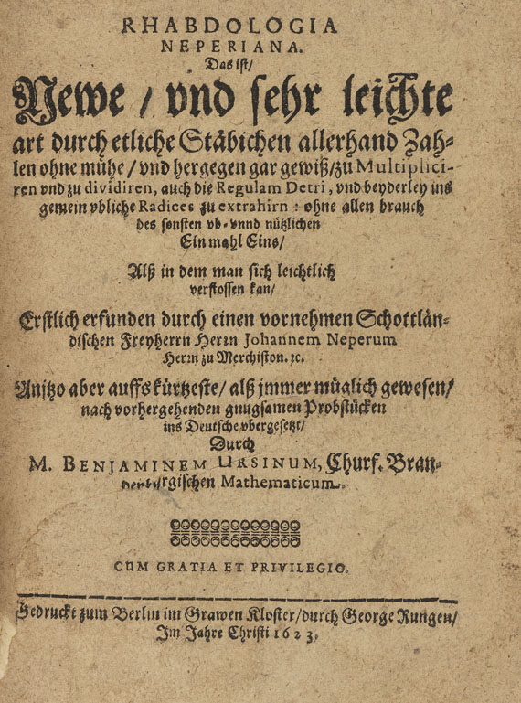 John Napier - Rhabdologia. - 2 Werke vorgeb. ( Bramer, Boeckler) - 