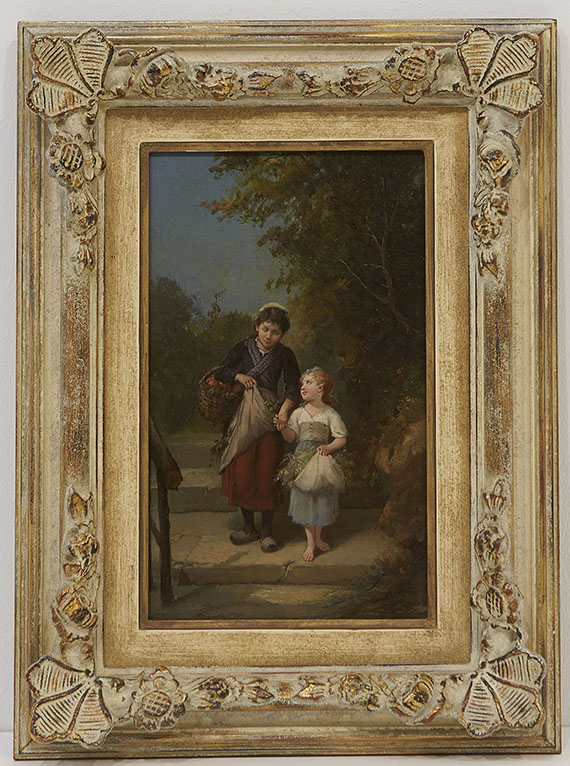 François Louis Lanfant de Metz - Gemäldepaar: Heimkehr vom Garten. Das Vogelnest - Frame image