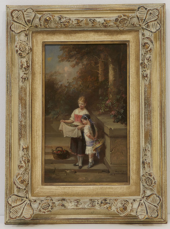 François Louis Lanfant de Metz - Gemäldepaar: Heimkehr vom Garten. Das Vogelnest - Frame image