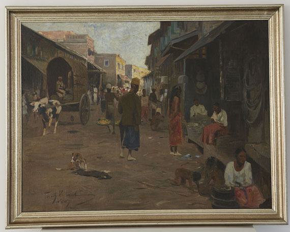 Wilhelm Kuhnert - Straßenszene auf Ceylon (Sri Lanka) - Frame image