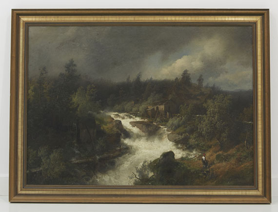 Hermann Ottomar Herzog - Wassermühle am tosenden Gebirgsbach - Frame image