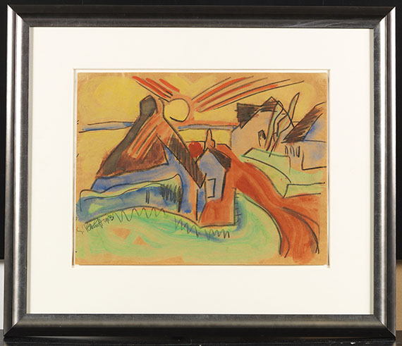 Karl Schmidt-Rottluff - Dorfstraße bei Sonnenuntergang - Frame image
