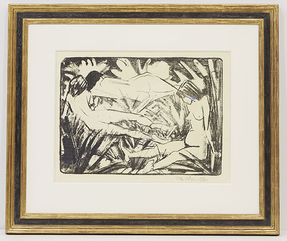 Otto Mueller - Sitzendes und zwei liegende Mädchen im Gras (Drei Akte) - Frame image