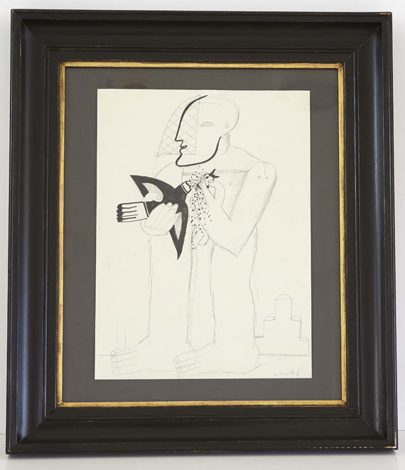 Horst Antes - Mann mit Taube - Frame image