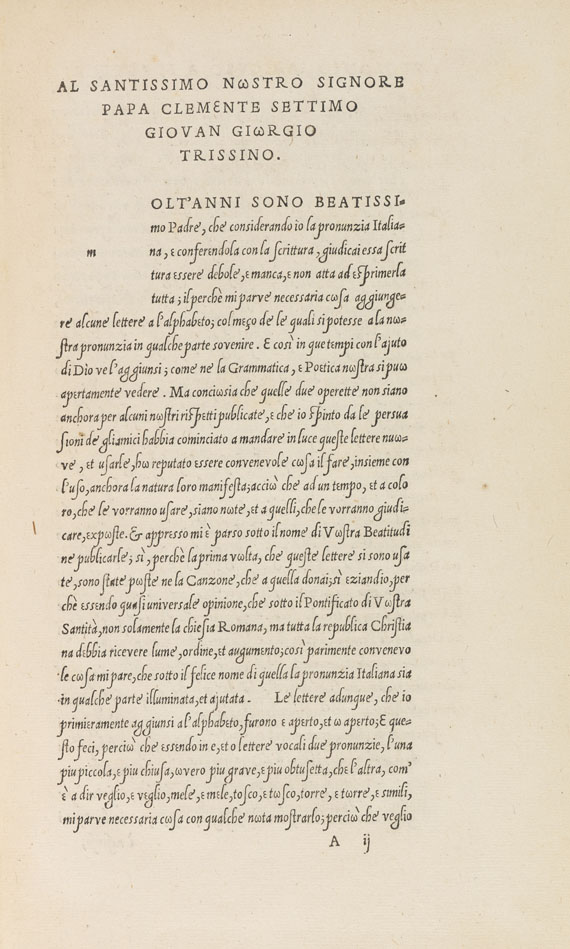 Gian Giorgio Trissino - Epistola de lingua Italiana. 1529. - 