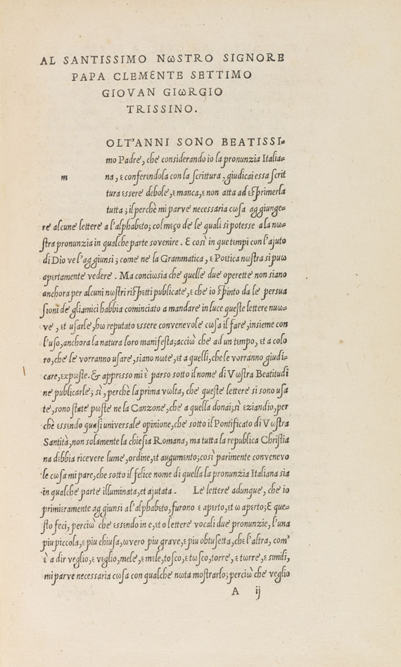 Gian Giorgio Trissino - Epistola de lingua Italiana. 1529.