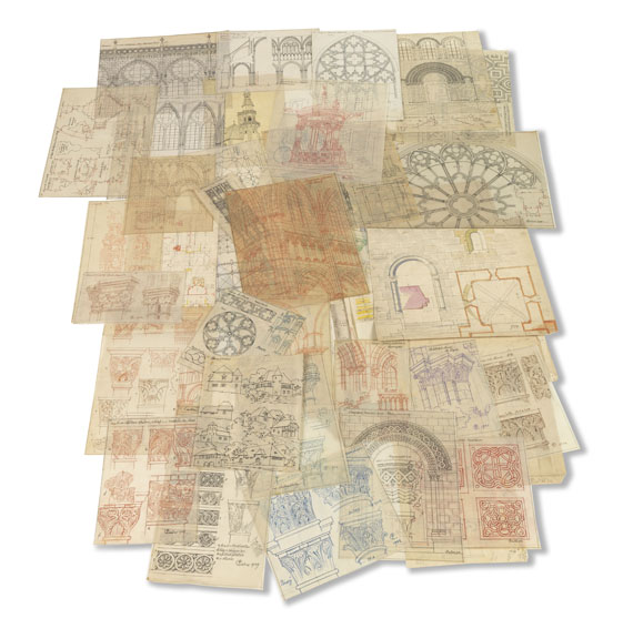  Architektur - Cades, Joseph, Sammlung von ca. 2000 Architektur-Zeichnungen auf Transparent-Papier - 
