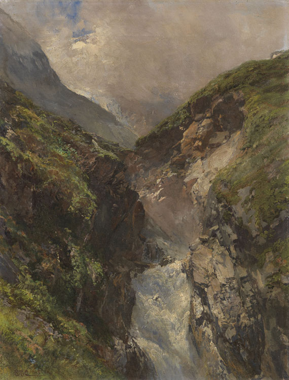 Edward Theodore Compton - Gebirgsschlucht mit tosendem Wasserfall