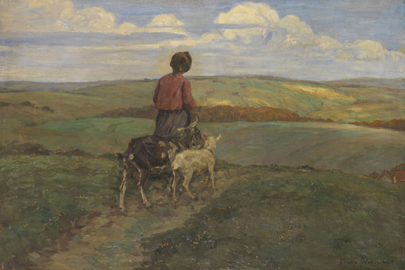 Franz Wallischeck - Mädchen mit Ziegen auf dem Heimweg