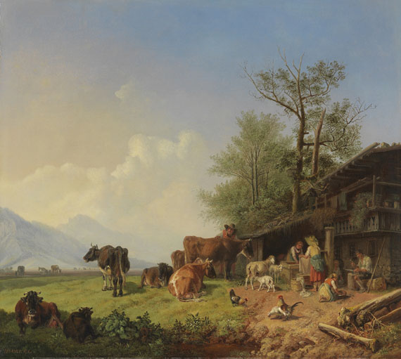 Heinrich Bürkel - Bauernhof mit Brunnen