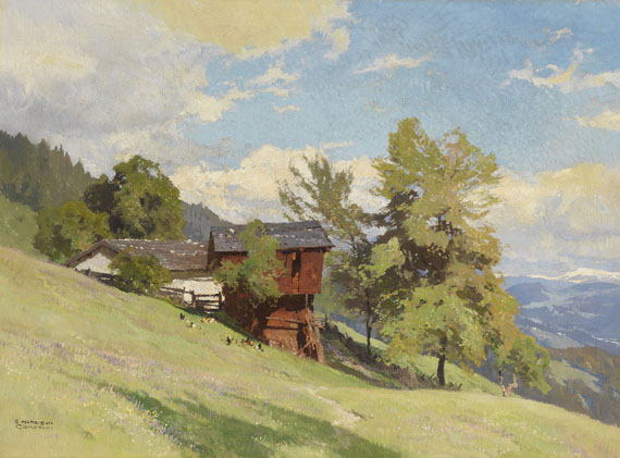 Edward Harrison Compton - Berghof mit weitem Blick ins Tal
