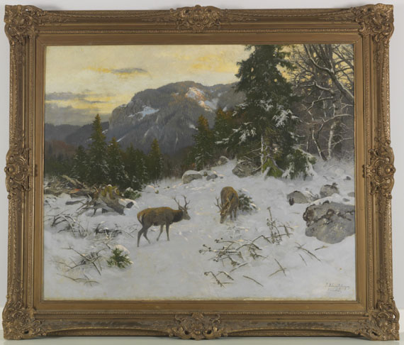 Josef Schmitzberger - Hirsche im winterlichen Gebirge - Frame image