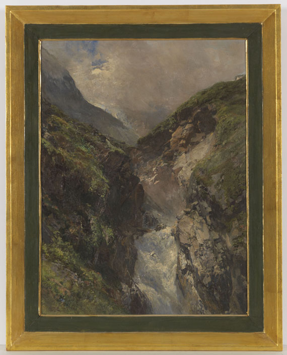 Edward Theodore Compton - Gebirgsschlucht mit tosendem Wasserfall - Frame image