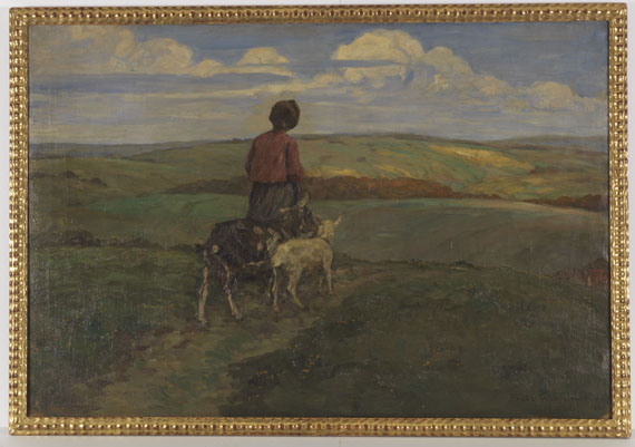 Franz Wallischeck - Mädchen mit Ziegen auf dem Heimweg - Frame image
