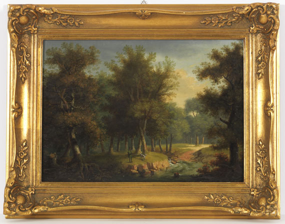  Deutschland - 2 Pendants: Waldlandschaften mit Jägern - Frame image