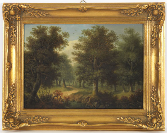  Deutschland - 2 Pendants: Waldlandschaften mit Jägern - Frame image