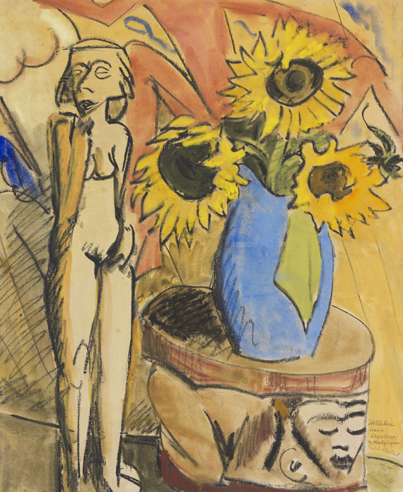 Erich Heckel - Stillleben mit Hocker und Holzfigur