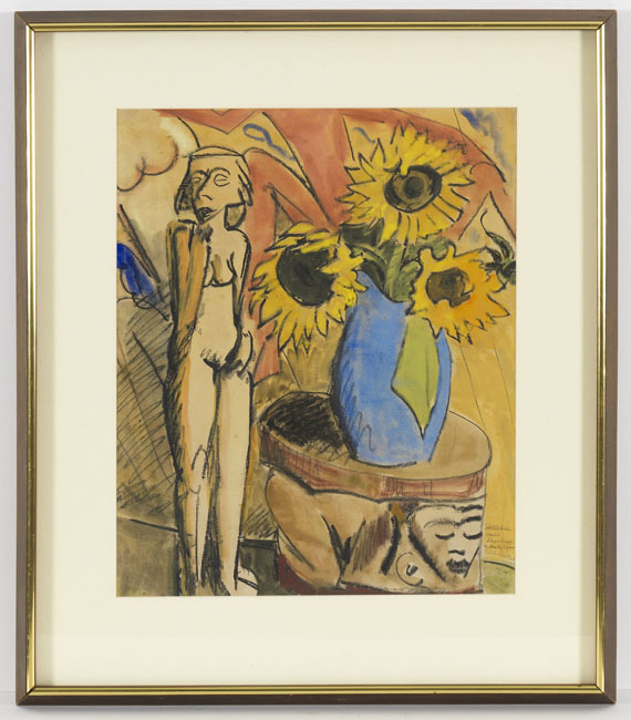 Erich Heckel - Stillleben mit Hocker und Holzfigur - Frame image