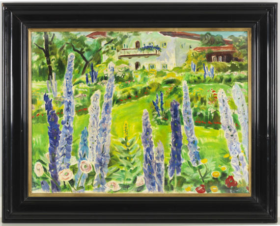 Arnold Balwé - Garten vorm Haus mit Rittersporn - Frame image