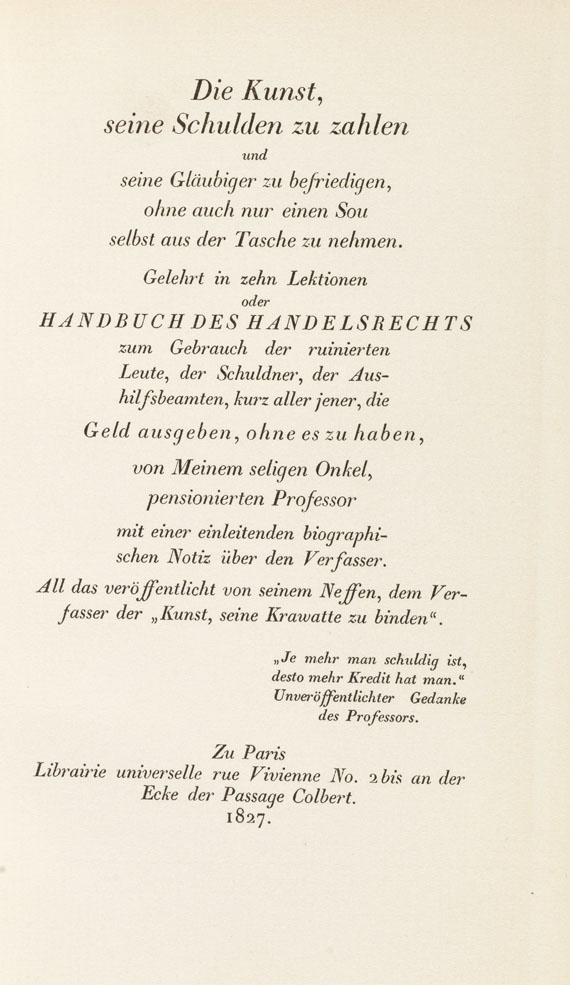 Honoré de Balzac - Die Kunst, seine Schulden zu zahlen und eine Theorie des Ganges