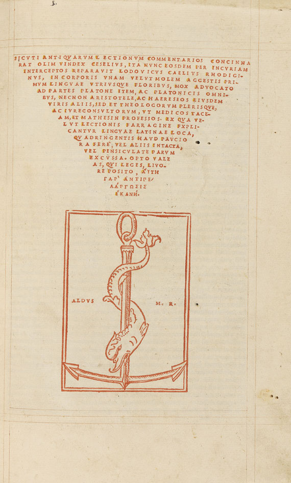 Ludovico Ricchieri - Sicuti antiquarum lectionum. Aldus 1516