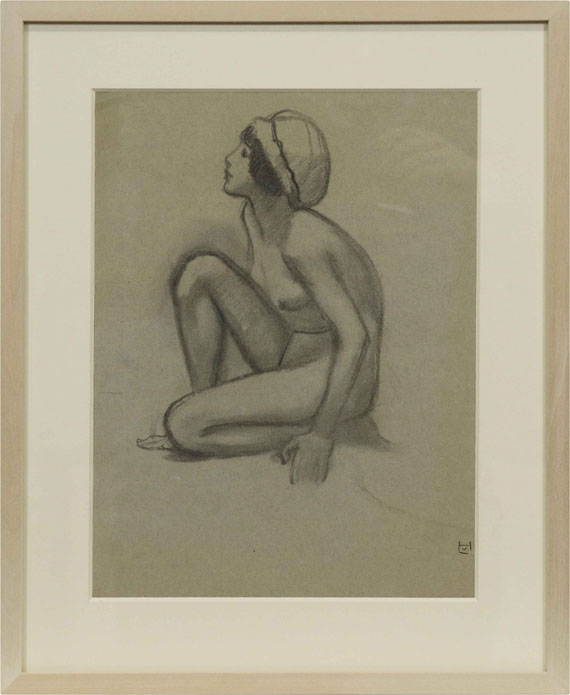 Ludwig von Hofmann - Kniender weiblicher Akt mit Kappe - Frame image