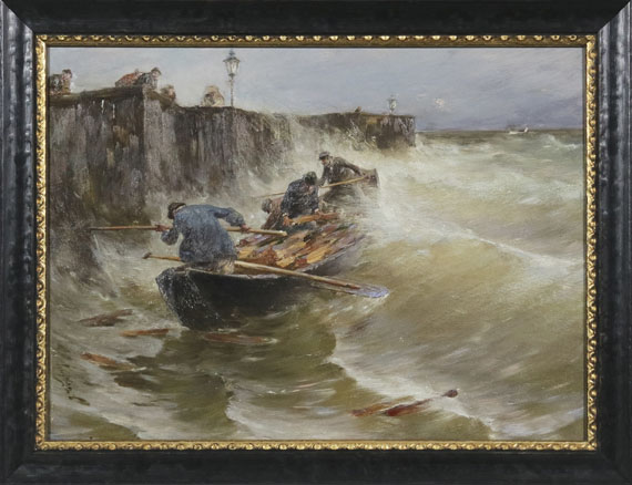 Joseph Wopfner - Gefährliche Anlandung der Holzfischer am Bodensee - Frame image