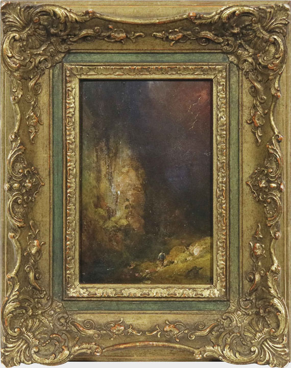 Carl Spitzweg - Wanderer in der Gebirgsschlucht bei Gewitter - Frame image