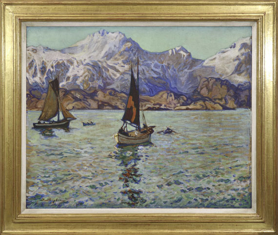 Julius Seyler - Lofotenlandschaft mit zwei Segelschiffen - Frame image