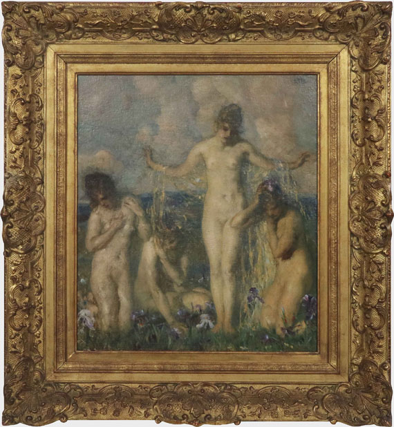 Carl von Marr - Vier weibliche Akte auf einer Wiese mit Schwertlilien - Frame image