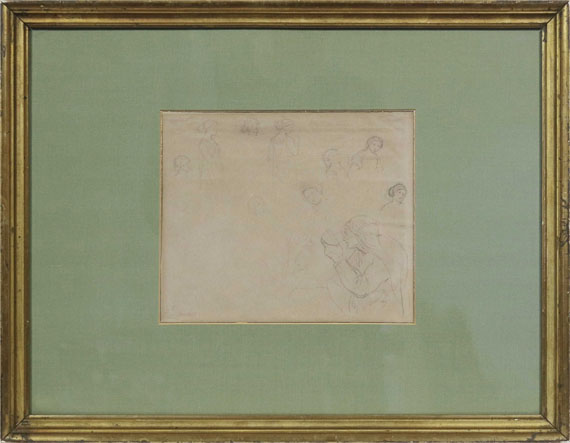 Adrian Ludwig Richter - Mädchenköpfe, Mädchenhalbfiguren und lesende Frau (Studienblatt) - Frame image
