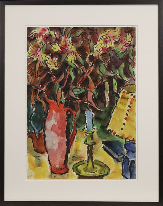 Karl Schmidt-Rottluff - Stillleben mit Blumenvase und Kerzenständer - Frame image